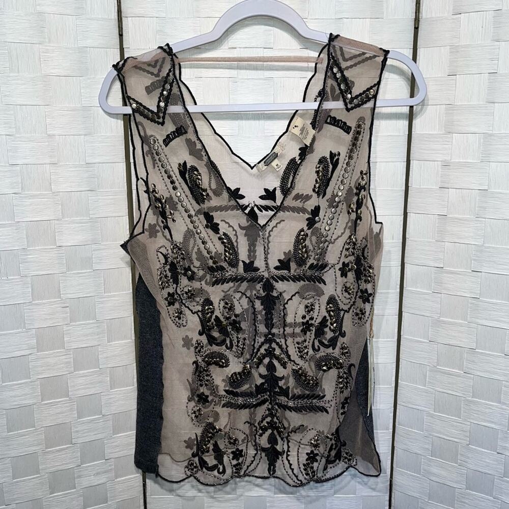 Gimmicks By BKE Mesh Beaded Embroidered Tank Size Medium Festival Concert Rodeo